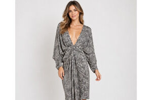 New with Tags Blush & Day Abstract Zebra Print Plunge Asymmetrical Dress M